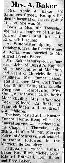 Annie's obituary